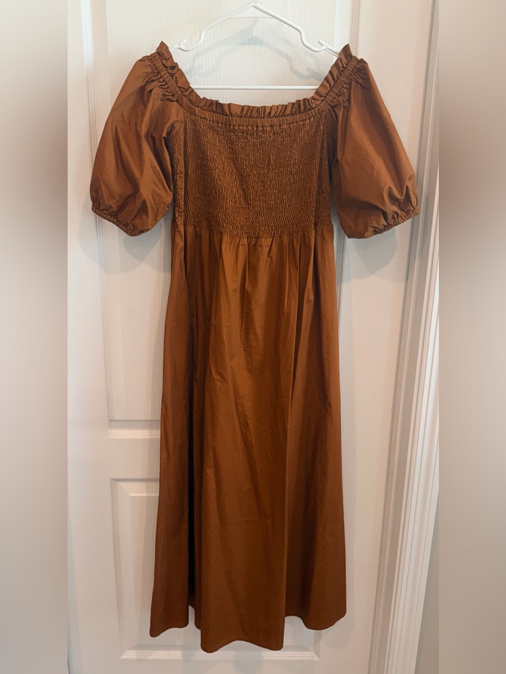 Old Navy Brown Smocked Maxi Dress Puff Sleeve S Tall NWT 100% Cotton
